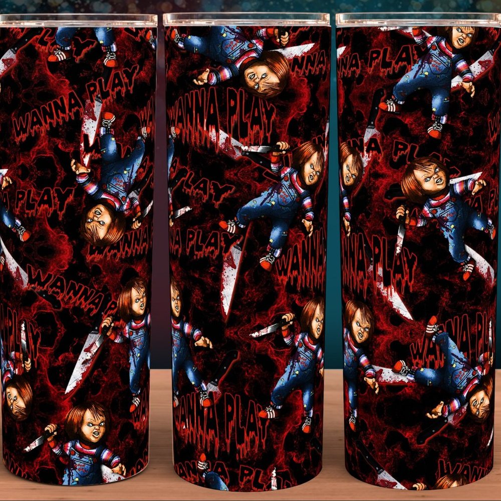 Chucky Wanna Play Halloween Collage Tumbler 20oz